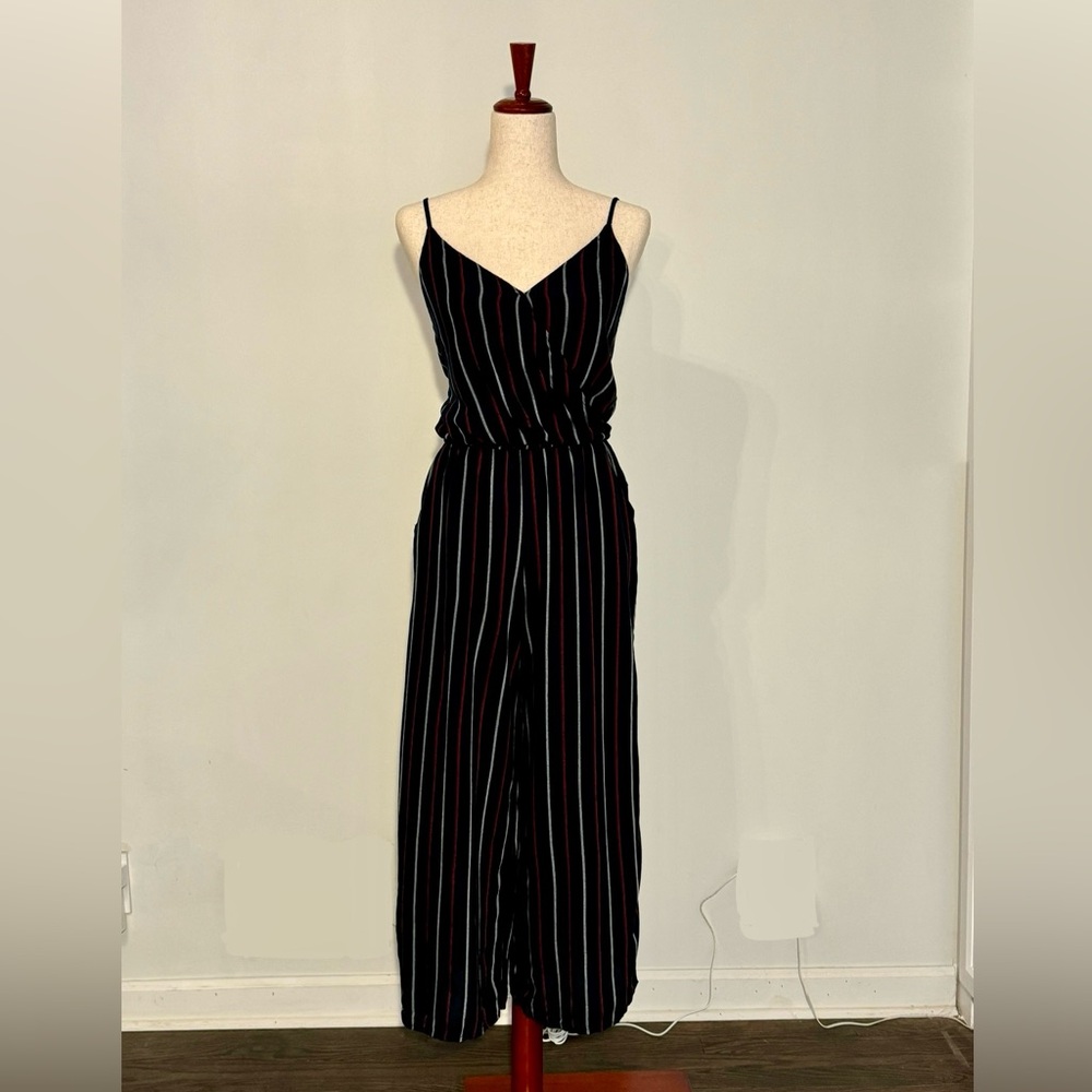 Hollister Open Back Striped Flare Leg Romper